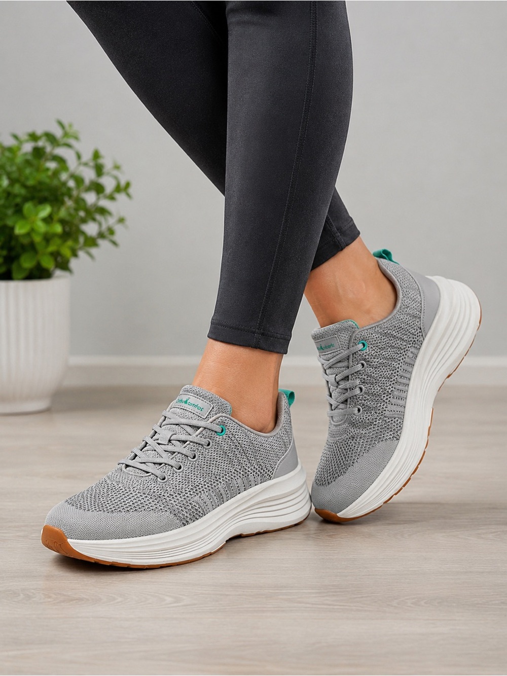 OrthoComfoot Women’s Walking Sneakers Gray Knit Orthopedic Shoes EU 40.5 US 9.5